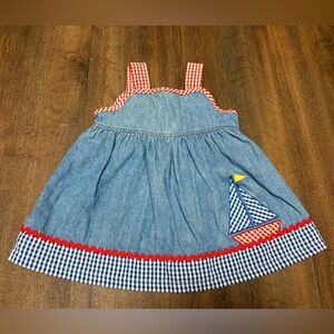Vintage Copper Key Sailboat Denim Toddler Dress